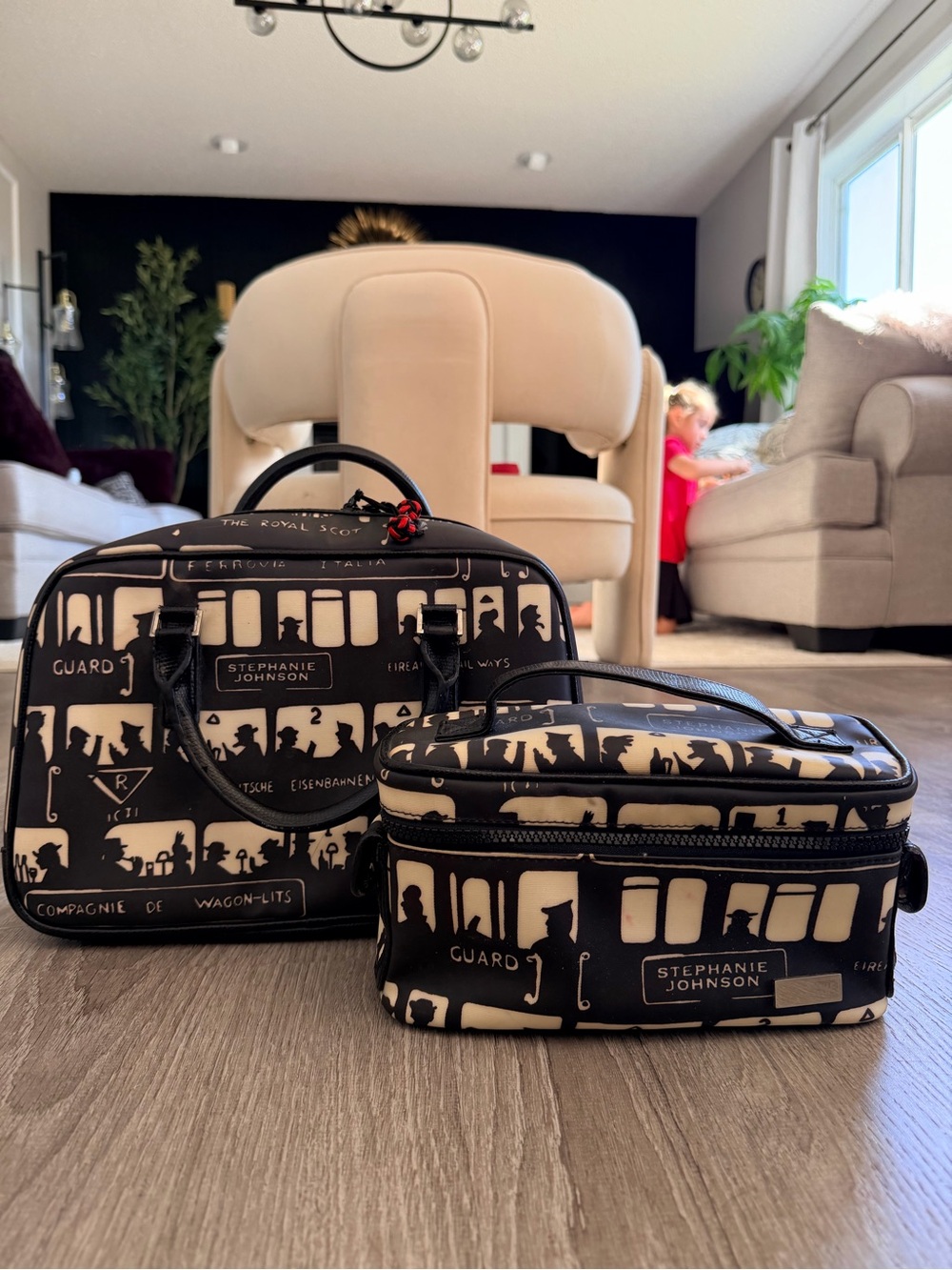 Stephanie Johnson Black & Cream Graphic Train Toiletry Set